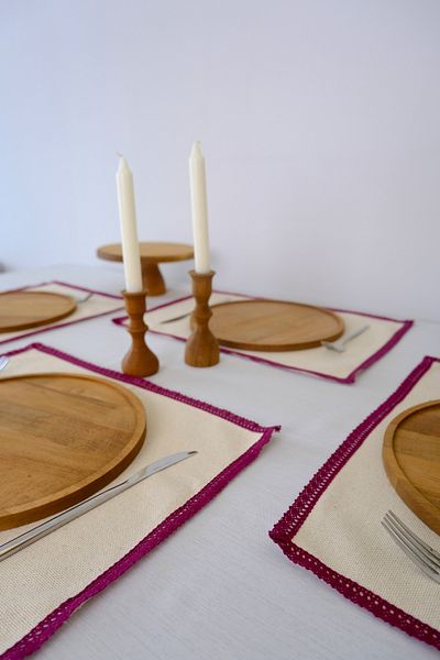 Yakacihome Set of 4 Terra Duck Linen Fisto Lace Piping Authentic Supla American Service 35X50 cm