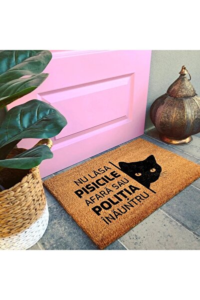 OEM Personalized entrance mat with a cat and message - don't let the cats outside or the police inside,