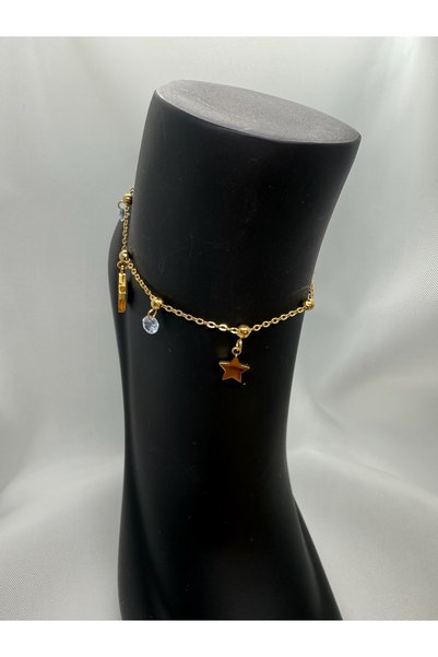 Mila Lumiere Gold Color Steel Anklet with Star and Zircon Stone Detail