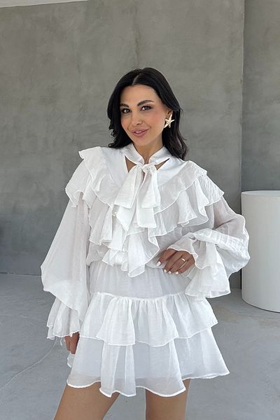 Seda Yalçın Atelier Mimoza White Ruffle Design Mini Dress