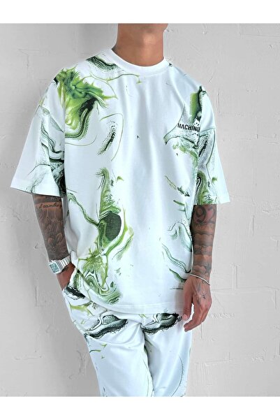 ablukaonline Біла чоловіча преміум-футболка оверсайз - з принтом