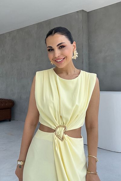 Seda Yalçın Atelier Gold Taka Detailed Slit Yellow Dress