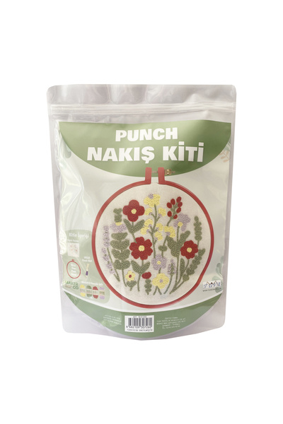 Hello Punch Nakış Kiti Kır Çiçeği Desenli Kumaş Punch Yapım Seti