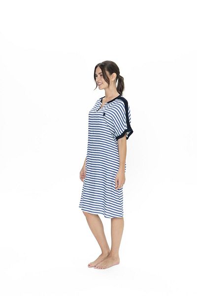 U.S. Polo Assn. Cămașă de noapte pentru femei Us Polo bleumarin cu dungi albe, țesătură 100% viscoză