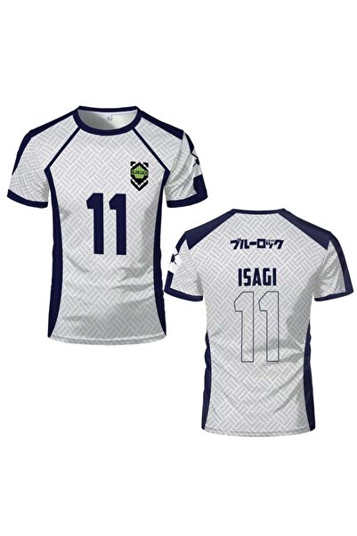 Genel Markalar Beyaz Anime Blue Lock 11 Isagi Forma Unisex T-shirt -Mingalondon