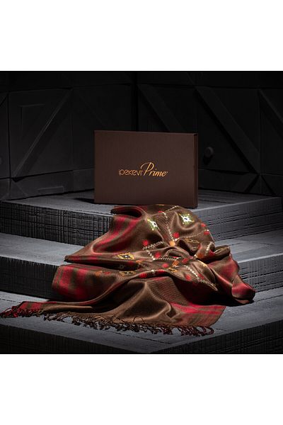ipekevi Coffee Kilim Patterned Cross Stitch Prime Silk Shawl