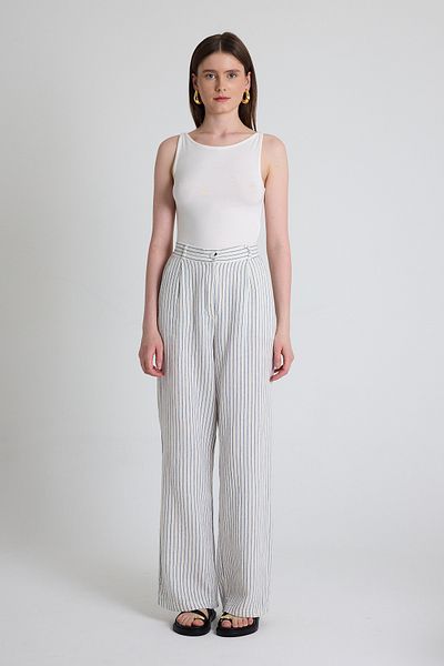 Rays Blue Wide Leg Striped Trousers 2334