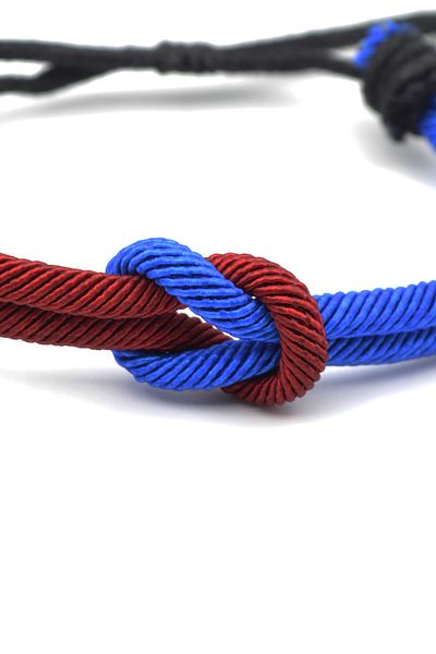 Bu Farklı Burgundy Blue Fan Macrame Rope Bracelet - Adjustable Bracelet - Women's Men's Bracelet