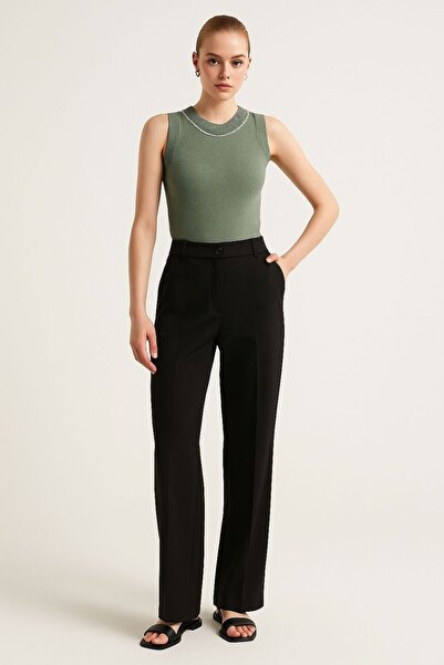 dibcollectionn Khaki Tank Top with Stone Detail at the Collar