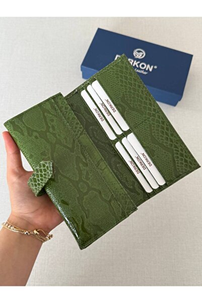 DERKON Crocodile Patterned Genuine Leather Women's Wallet Green