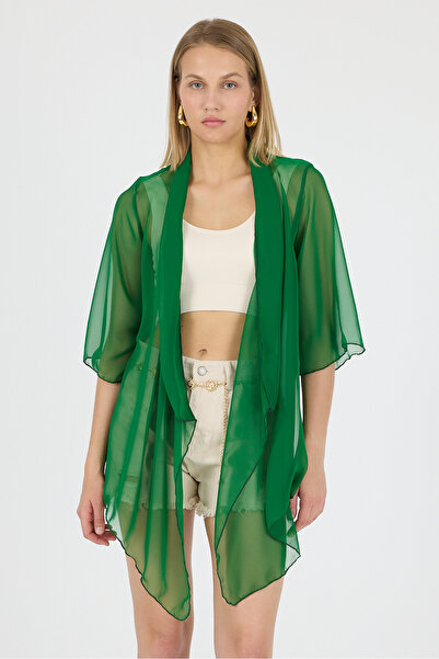 Laranor Σκούρο πράσινο σάλι γιακά μανίκι σιφόν κιμονό Kaftan Beach Wear 25L8101