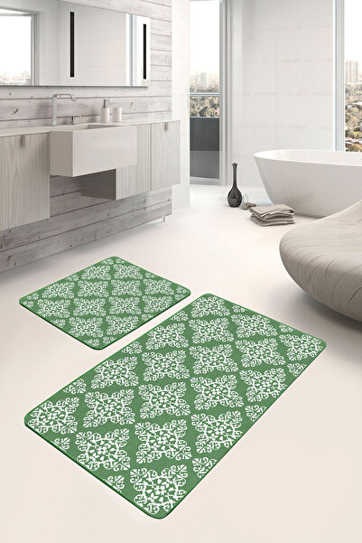 Realhomes طقم سجادة حمام ومطبخ مكون من قطعتين بنقشة زهور تقليدية على شكل دمشق...