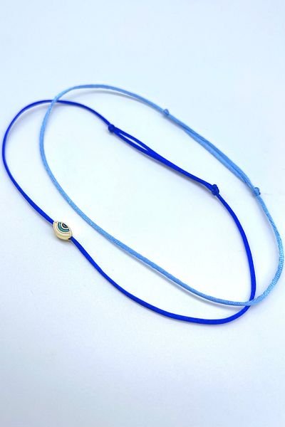 Concept HuBuTU 2 Pieces of Evil Eye Figured Saks Blue Silk Floss Thread Summer Minimal Anklet Set
