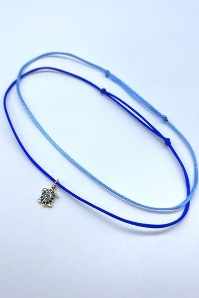 Concept HuBuTU 2 Pieces Zircon Turtle Figured Saks Blue Silk Floss Thread Summer Anklet Set