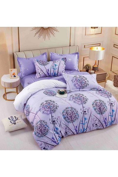 trendyhome Bed linen 2 persons, 6 pieces, Fine cotton, Dandelion, Purple, J14204