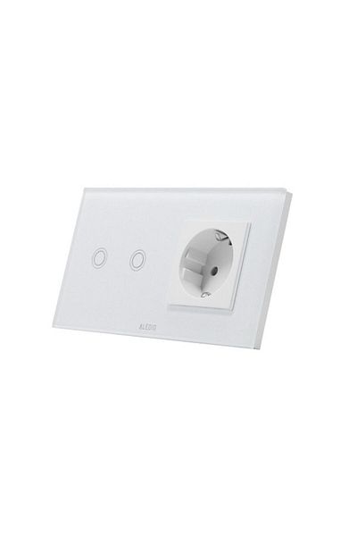 ALEDIO Double touch switch + single socket 2P+E, 16A, glass frame, white