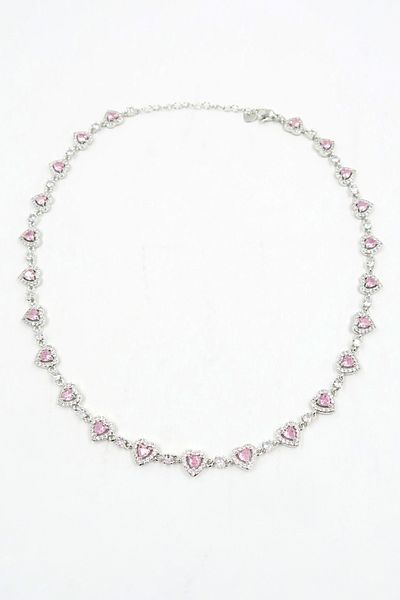 VAGGON Women's Pink Mixed Cut Zircon Stone Heart Design Necklace Prmx13839