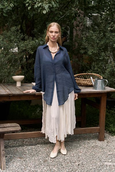 BOHEMAİ Lyra Oversize Navy Blue Shirt
