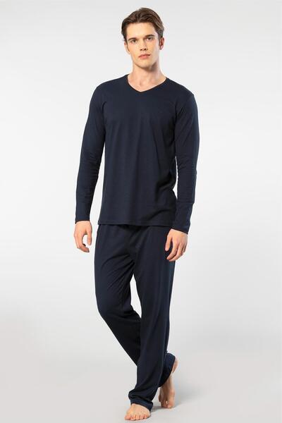 Cacharel Set de pijamale pentru bărbați cu decolteu în V, 50% modal, 50% bumb...