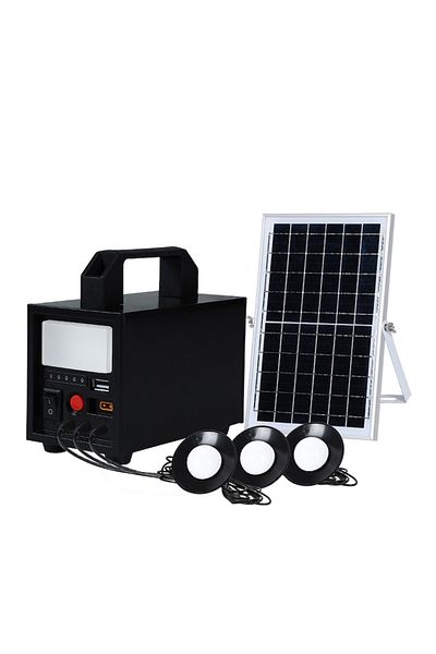 ALEDIO Kit sistem solar 20W cu Lanterna si iesire USB, 3 x Bec LED si Panou solar inclus