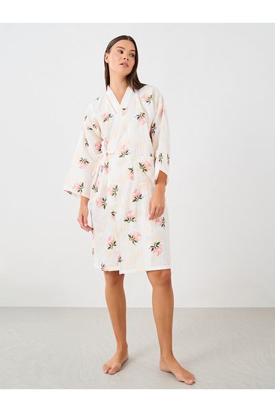 Styli All-Over Floral Print Robe with Side Tie