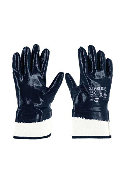 Starline Nitril Eldiven E-372 Petrolcü - 12 Li Yağlı Ortama Uygun, Sıvı Geçirmez, Pamuk Astar