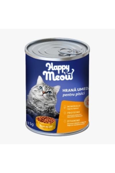 HAPPY MEOW Wet Cat Food with Chicken, 415g *12 Pieces
