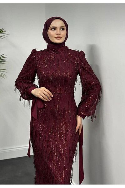 STİLZERAFET Tasseled Sequin Pencil Evening Dress