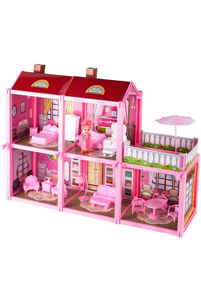 Smart Vibe Dollhouse, FashionVilla, KinderVibe™, Two-Story, 6 Rooms and a Doll, Pink
