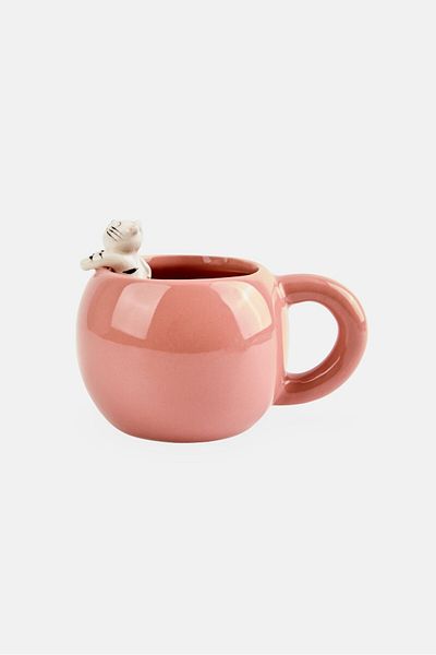 Muy Mucho Ceramic Cat Mug 280 ml, Old Rose