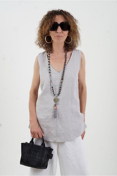 Zelish My Sister Stone Sleeveless Linen Blouse