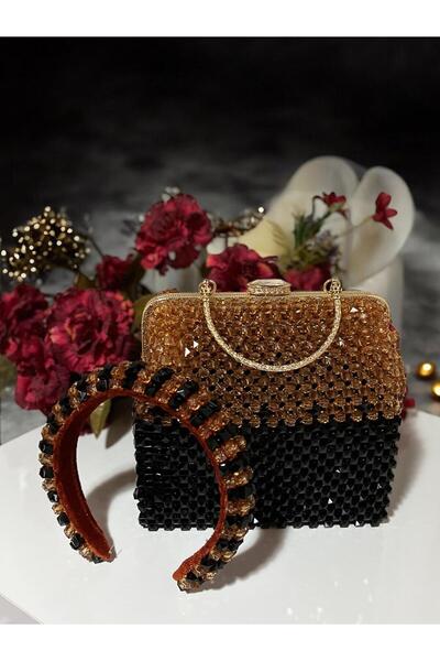 Gendesign حقيبة نسائية مصنوعة يدويًا مع تاج من الخرز وحزام كتف وحزام قابل للت...