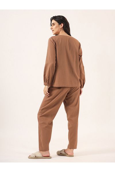 Sanskrutihomes By Styli Women Solid Pure Cotton Shirt and Pyjama Set