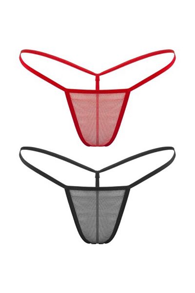 Cicişim Red Black 2-Piece Tulle See-Through String Thong Underwear