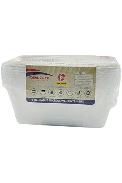Ideal Pack Microwave-Safe Square Food Containers with Lids – 1000 ml | 5 Pack | Reusable, BPA-Free