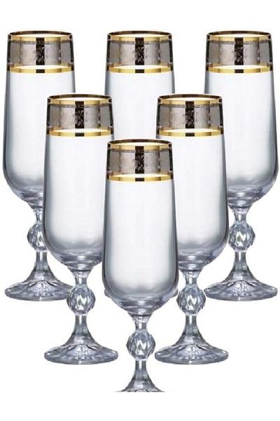 Bohemia 6-Piece Flute Glass Set | 280 ml | Gold Plated Elegance