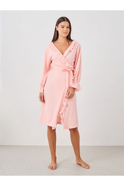 Styli Ruffled Detail Textured Belted Robe