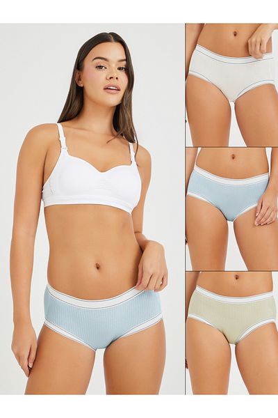 Styli Pack of 3 - Ribbed Cotton Full Briefs with Contrast Elastic