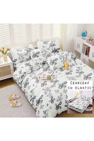 OEM Lenjerie Bumbac Satinat, Pucioasa, 2 Persoane, Pat Dublu, Cearceaf cu ela...