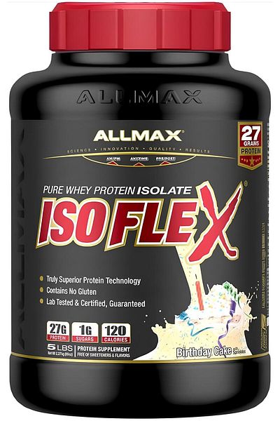 ALLMAX Isoflex Whey Protein Isolate, 5 Lbs, Birthday Cake, 71 Servings