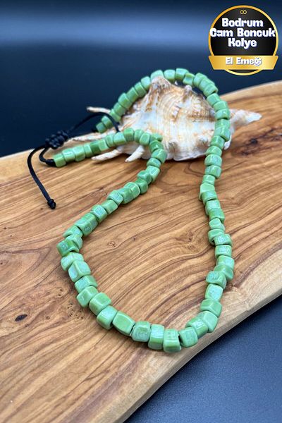 Balzamin Design Handmade Green Basement Glass Beads Adjustable Bohemian Necklace
