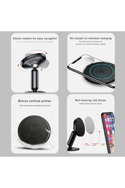Baseus Magnetic Car Phone Holder for Dashboard, 360° Rotation Cell Phone Mount With Ultra Strong Ma