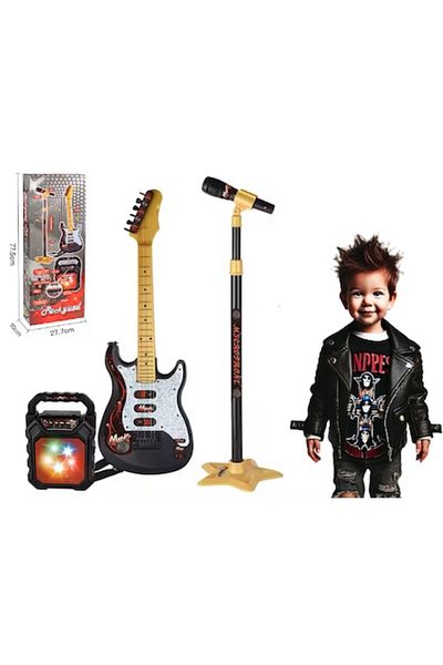 indiggo Set Chitara si Microfon cu Stativ pentru Copii – RocKid -Black/Yellow
