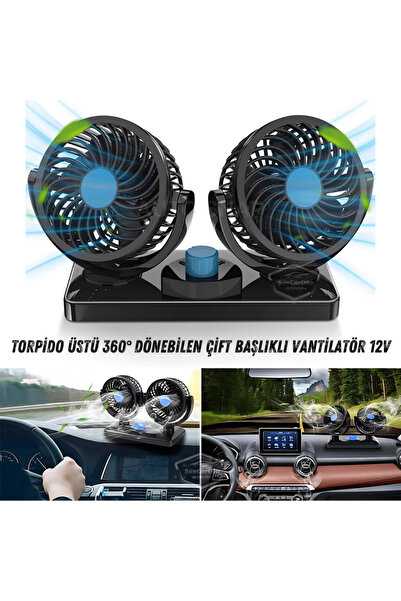 ŞüsCarOto Aksesuar Oto Ofis Araç İçi Torpido Üstü Vantilatör Çift Başlıklı Ça...