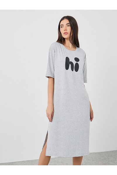 Styli Graphic Print Short Sleeve Side Slit Nightdress