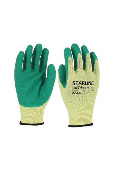 Starline Lateks Eldiven E-54 - 12 Li Kaymaz Lateks Kaplama, 10G Polyester Ast...