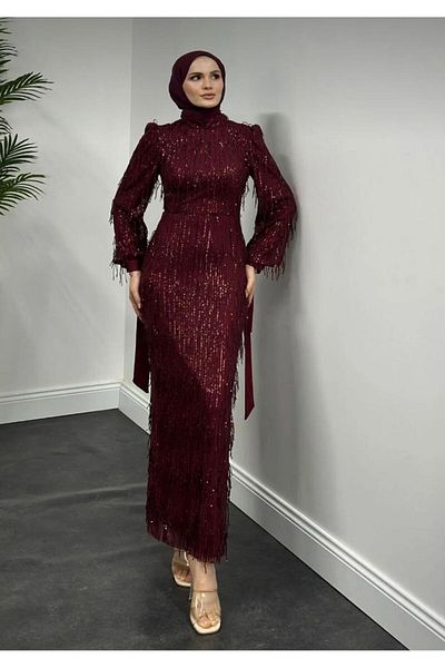 STİLZERAFET Tasseled Sequin Pencil Evening Dress