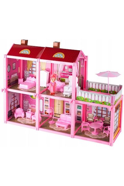 Smart Vibe Dollhouse, FashionVilla, KinderVibe™, Two-Story, 6 Rooms and a Doll, Pink