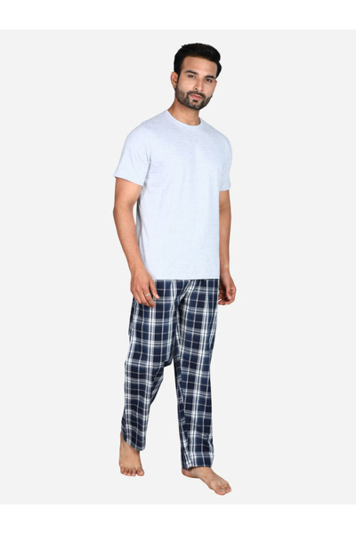 Victor and Jane By Styli Solid Short Sleeve T-Shirt and Checked Pyjama Set