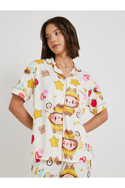 Styli All-Over Print Collared Shirt with Shorts and Pyjama Set